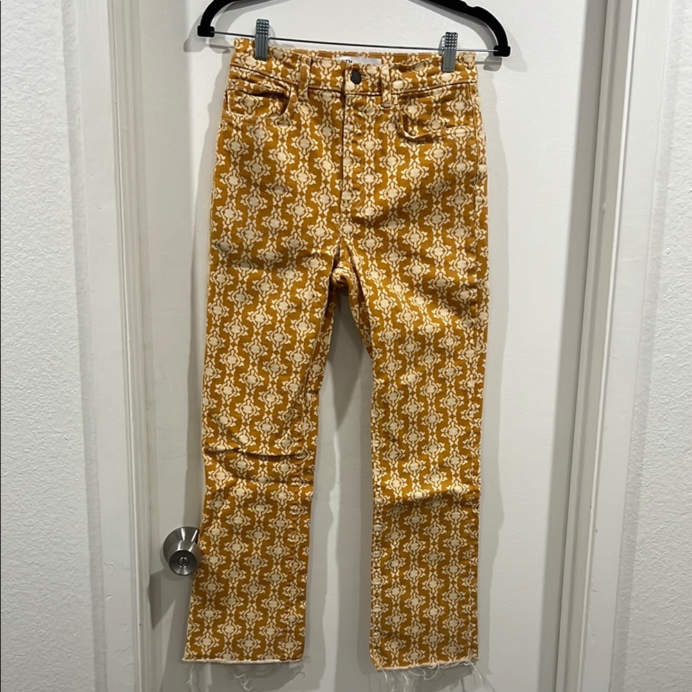 Zara cropped kick flare high waist Yellow Patterned Jeans